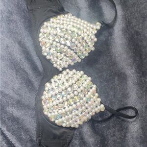 Elegant Black and Pearl Embellished Bra